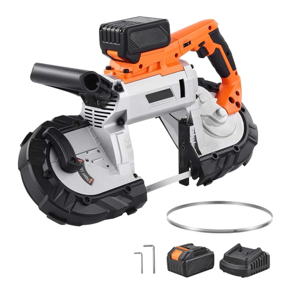 KFFKFF 20V Cordless Band Saw Kit, 5-Inch Cutting Depth, 360W Power, Brushless Motor, 4.0 Ah Battery, Compact Design, Adjustable Speed 0-120 m/min, Suitable for Metal and Wood Cutting