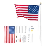 KFFKFF 20ft Heavy-Duty Sectional Flagpole Kit for Outdoor Use, Sturdy Aluminum Design with 3x5 American Flag, Ideal for Residential or Commercial Spaces, Silver