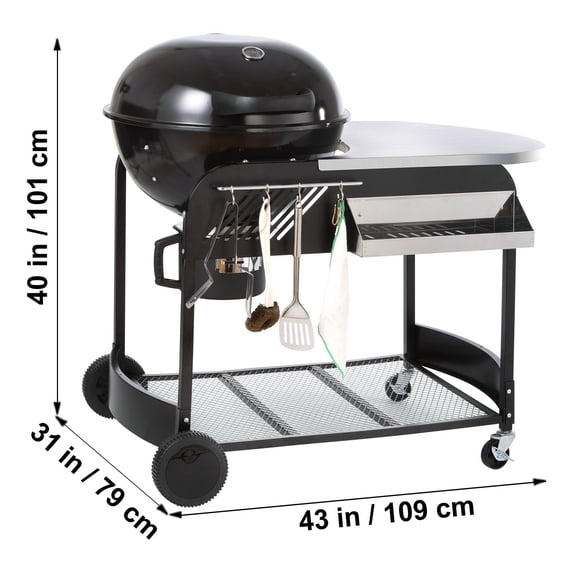 KFFKFF 21" Charcoal Kettle Grill with Thermometer and Cart