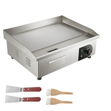 KFFKFF 21" Commercial Electric Griddle, 110V Stainless Steel Electric Flat Top Griddle with Adjustable Temperature Control 122°F-572°F, Non-Stick Plate, Countertop Griddle 1600W