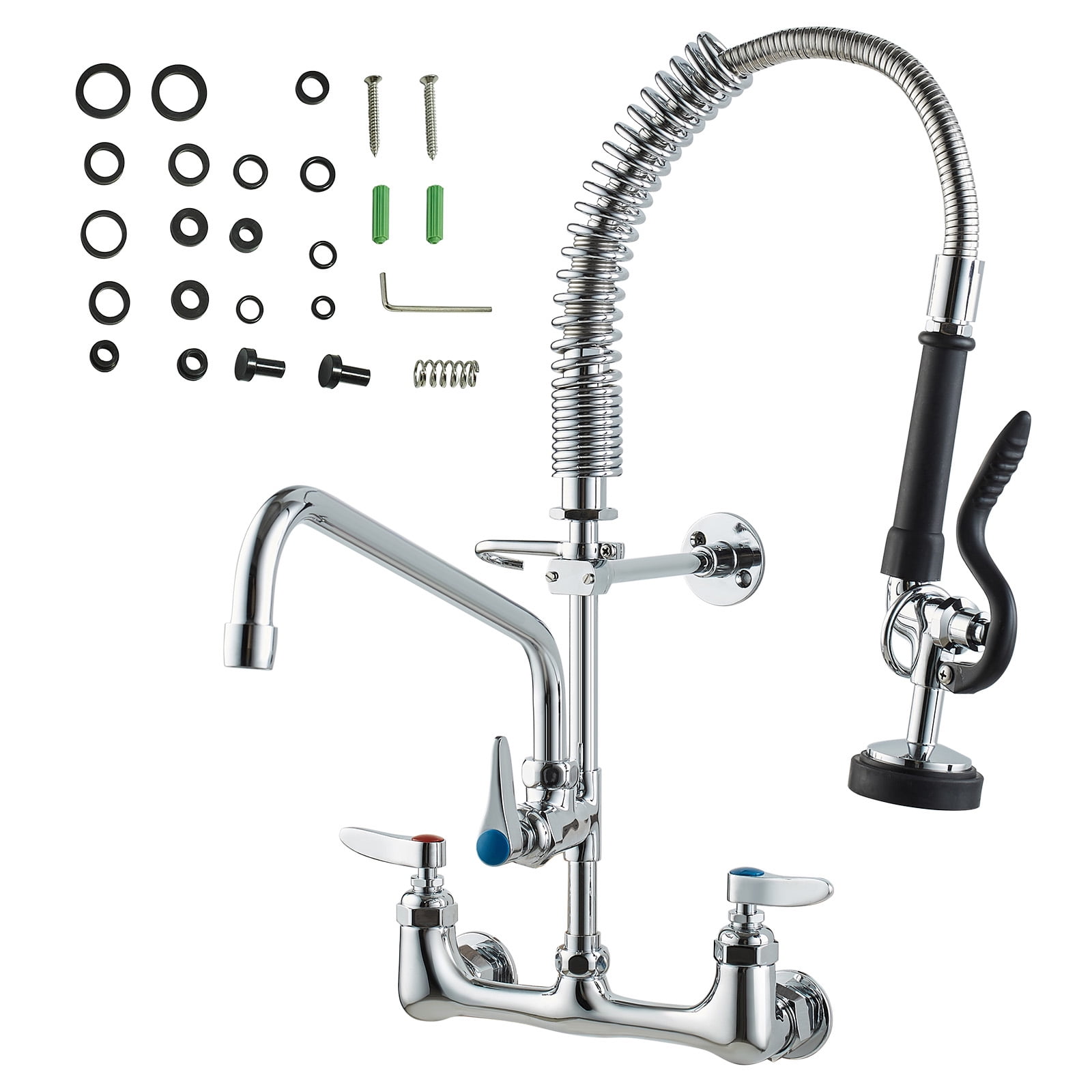 KFFKFF 21" High Commercial Kitchen Wall Mount Sink Faucet Pre-Rinse Sprayer