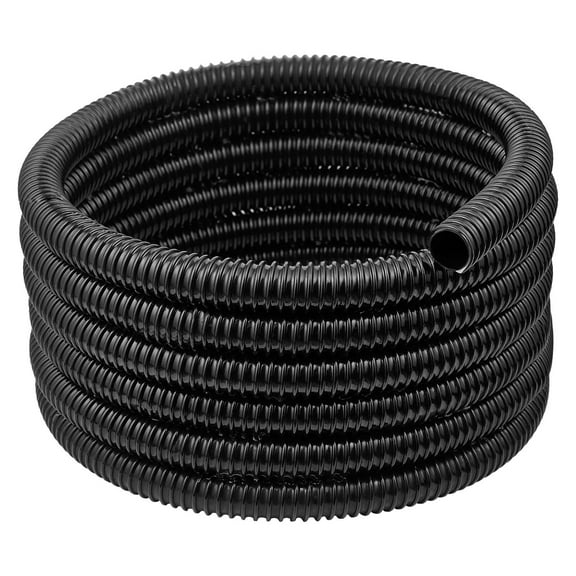 KFFKFF 21 ft Flexible Corrugated Pond Tubing, 1-Inch Inner Diameter, Black PVC Hose for Water Features, Pumps, Gardens, Pools, and Filters