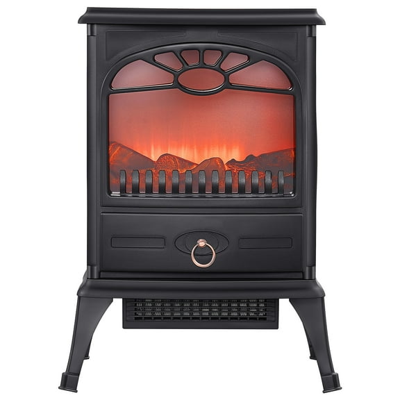 KFFKFF 22.8-Inch Freestanding Electric Fireplace Heater, 1500W 5120BTU Portable Stove with Overheat Protection, Realistic Flame Effect, Ideal for Living Room, Bedroom, Study, and Dining Room, Black
