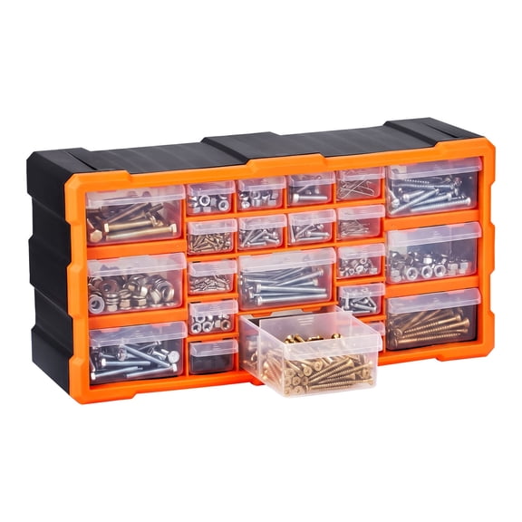 KFFKFF 22-Drawer Plastic Storage Organizer, Stackable Cabinet for Garage Organization, Wall-Mountable Toolbox for Hardware, Beads, Screws, Crafts, and Building Bricks