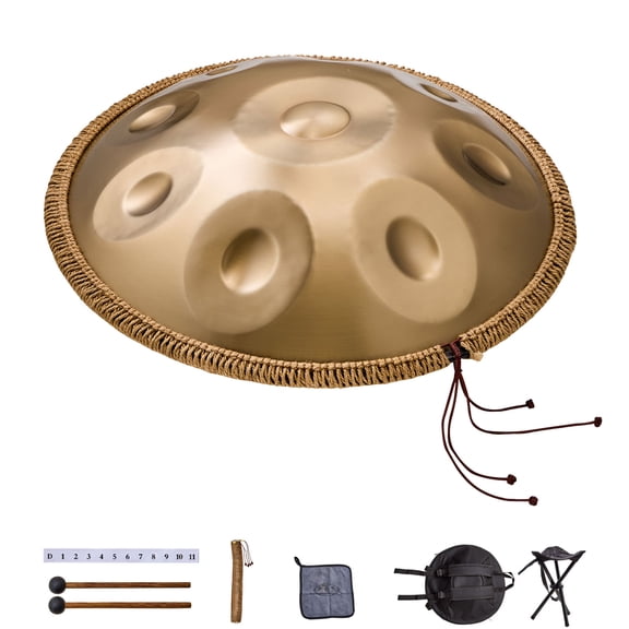 KFFKFF 22-Inch Steel Handpan Drum, 9-Note D Minor Percussion Instrument with 432Hz Tuning, Includes Edge Guard, Mallets, and Carrying Case for Performances