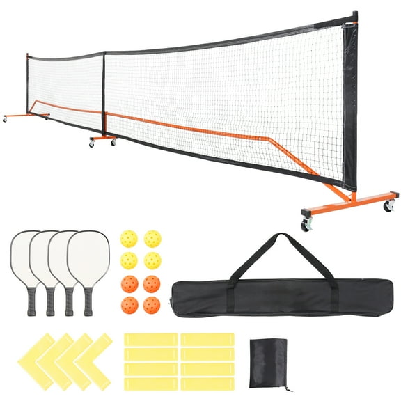 KFFKFF 22FT Pickleball Net Set 6 * 360 Lockable Casters, Portable Regulation Size Pickleball System w/ 8*Pickleballs+4*Paddles+Carry Bag for Beginners Indoor Outdoor