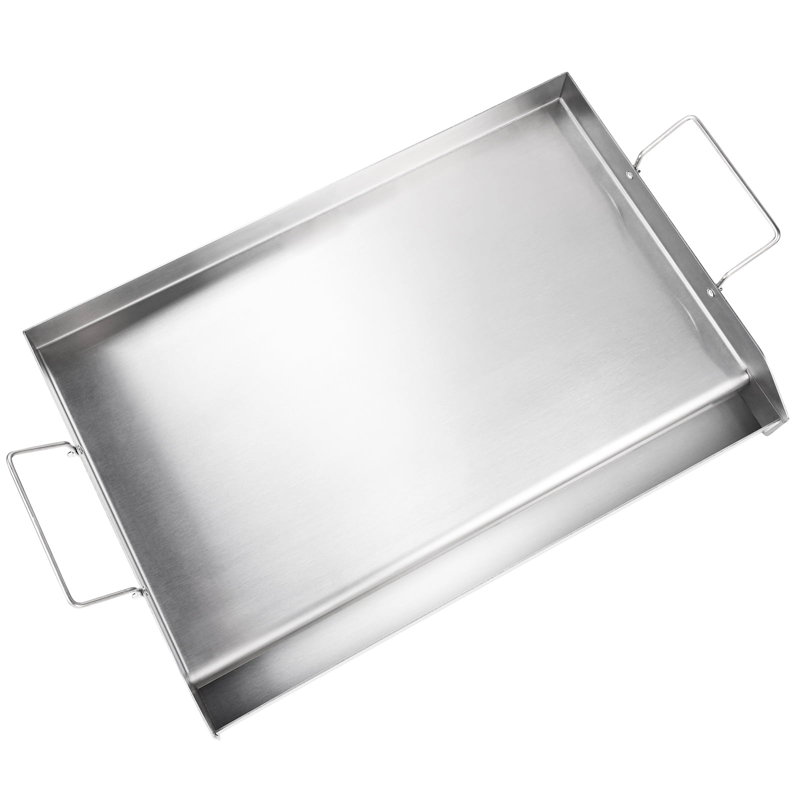 KFFKFF 23.5"x16" Stainless Steel Flat Top Griddle BBQ Gas Grill 2 Burners Silver