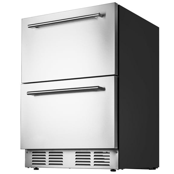 KFFKFF 24Inch Built-in Freestanding Double Drawer Refrigerator with Temperature Control Outdoor Refrigerator 140L Under Counter Drawer Beverage Refrigerator 25.59 in W, 38.58 in H