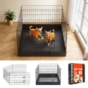 KFFKFF 24-Inch Foldable Dog Playpen with 4 Panels and Bottom Pad, Indoor Metal Pet Fence with Door, Durable Puppy Crate for Small Animals, Suitable for Dogs, Cats, and More, Black