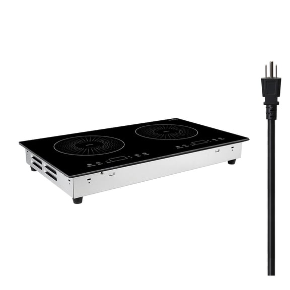 KFFKFF 24-Inch Induction Cooktop with Dual Burners, Built-in Electric Stove, 110V 1800W, Countertop Design, 9 Adjustable Power Levels, LED Touch Controls, Ceramic Glass Surface, Child Safety Lock