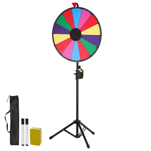 KFFKFF 24-Inch Spinning Prize Wheel with 14 Slots, Adjustable Height Roulette with Dry Erase Surface and Markers, 6-Color Design, Easy to Assemble for Parties, Events, and Trade Shows