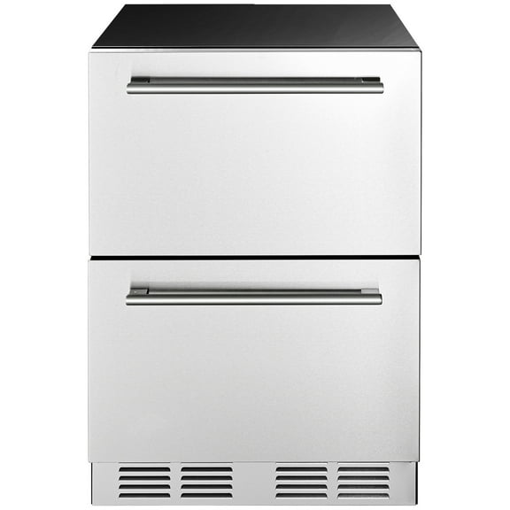 KFFKFF 24-Inch Under-Counter Drawer Refrigerator, Stainless Steel Dual Drawer Fridge with Adjustable Temperature, Outdoor Cooler with Efficient Compressor & LED Display, Suitable for Home, Office