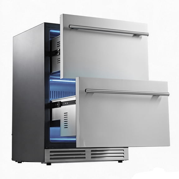 KFFKFF 24-Inch Undercounter Drawer Refrigerator, Spacious Beverage Cooler with Stainless Steel Drawers, Adjustable Temperature Control, Efficient Compressor, Ideal for Kitchen, and Recreation Spaces