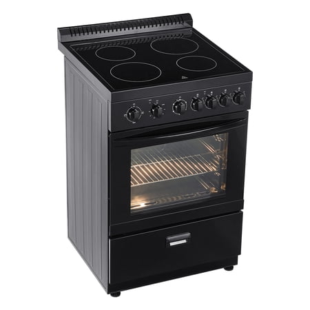 KFFKFF 24-inch Electric Range Oven, 2.7 Cu. Ft. Compact Freestanding Design, Stainless Steel Finish, Features 4 Burners, Adjustable Racks, Storage Drawer, Black (No power cord)