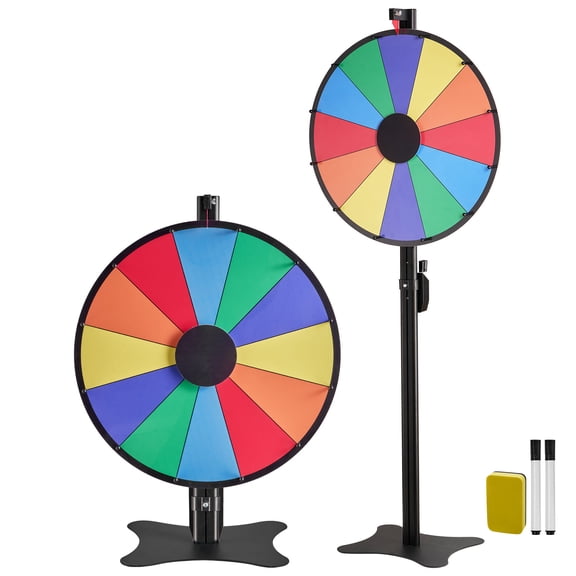 KFFKFF 24-inch Spinning Prize Wheel with 12 Sections, Adjustable Height Roulette with Dry Erase Surface and Markers, 6-Color Design, Easy to Assemble for Events, Parties, and Trade Shows