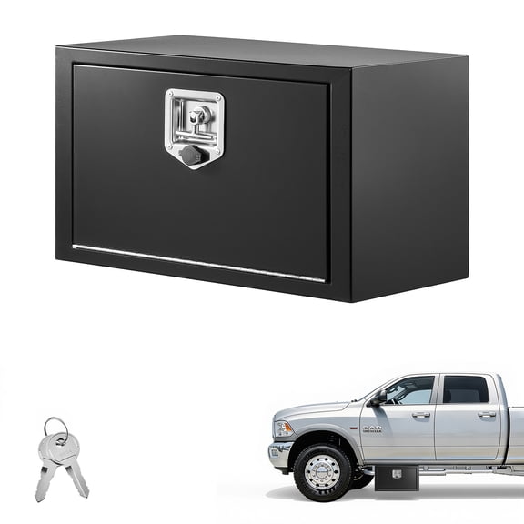 KFFKFF 24 x 12 x 14 Inch Steel Underbody Truck Tool Box, Heavy-Duty Trailer Storage Chest with Lock & Keys, Waterproof Organizer with T-Handle for Trucks, Vans, SUVs, Black