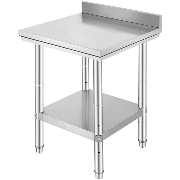 KFFKFF 24 x 24 x 35 Inch Durable Stainless Steel Work Table, Industrial Food Preparation Surface, Robust Metal Workstation with Adjustable Height for Dining Establishments, and Hospitality Industry