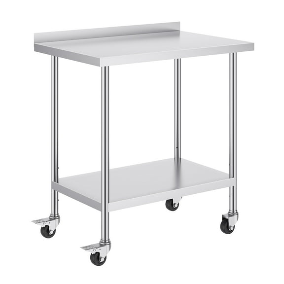 KFFKFF 24" x 36" x 40" Robust Stainless Steel Work Table, Industrial Food Preparation Table with Adjustable Height and Wheels