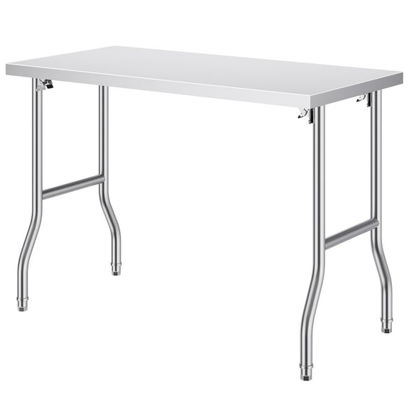 KFFKFF 24 x 48" Folding Commercial Prep Table Commercial Worktable Workstation Heavy-duty Stainless Steel Folding Table with 772 lbs Load, Kitchen Work Table, Silver