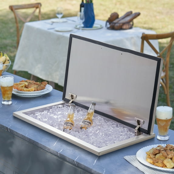 KFFKFF 24"x20"x15" Drop in Ice Chest Ice Cooler Ice Bin Stainless Steel w/Cover