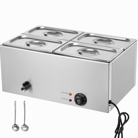 KFFKFF 24QT Commercial Food Warmer, 4-Pan Electric Steam Table, 1200W Countertop Stainless Steel Buffet Bain Marie with Adjustable Temperature Control for Catering, Buffets, Events, and Restaurants