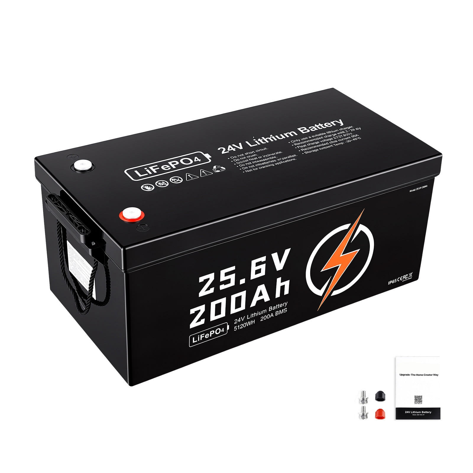 KFFKFF 24V 200Ah LiFePO4 Lithium Battery with 4000+ Charge Cycles, Integrated 200A BMS, Low Temperature Protection, Compatible with 8P2S Setup, 5120Wh Capacity for RVs, Marine Use, Solar Systems