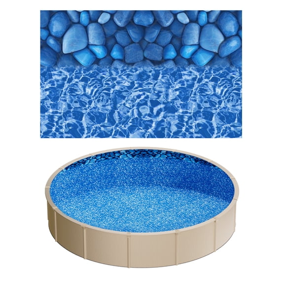 KFFKFF 24ft Round Overlap Pool Liner for 52in Wall Height, Durable Vinyl Material, Easy Installation with Leak-Resistant Patches, Suitable for Steel-Walled Above-Ground Pools, Outdoor Use