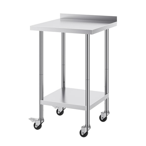 KFFKFF 24x24x40 Inch Industrial Grade Stainless Steel Work Table, Mobile Kitchen Prep Station with Wheels, Robust Kitchen Work & Prep Table, Adjustable Height Metal Table