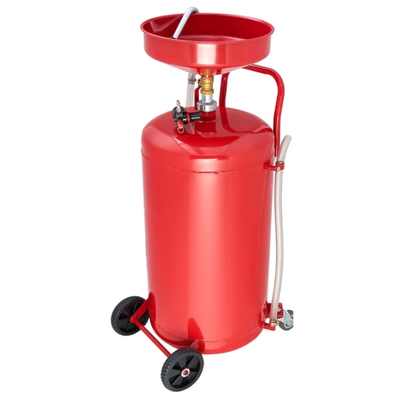 KFFKFF 25 Gallon Waste Oil Drain Tank, Air-Powered Portable Oil Drainer with Adjustable Funnel Height, Industrial Fluid Collection Tank with Wheels, Designed for Auto Repair and Maintenance, Red