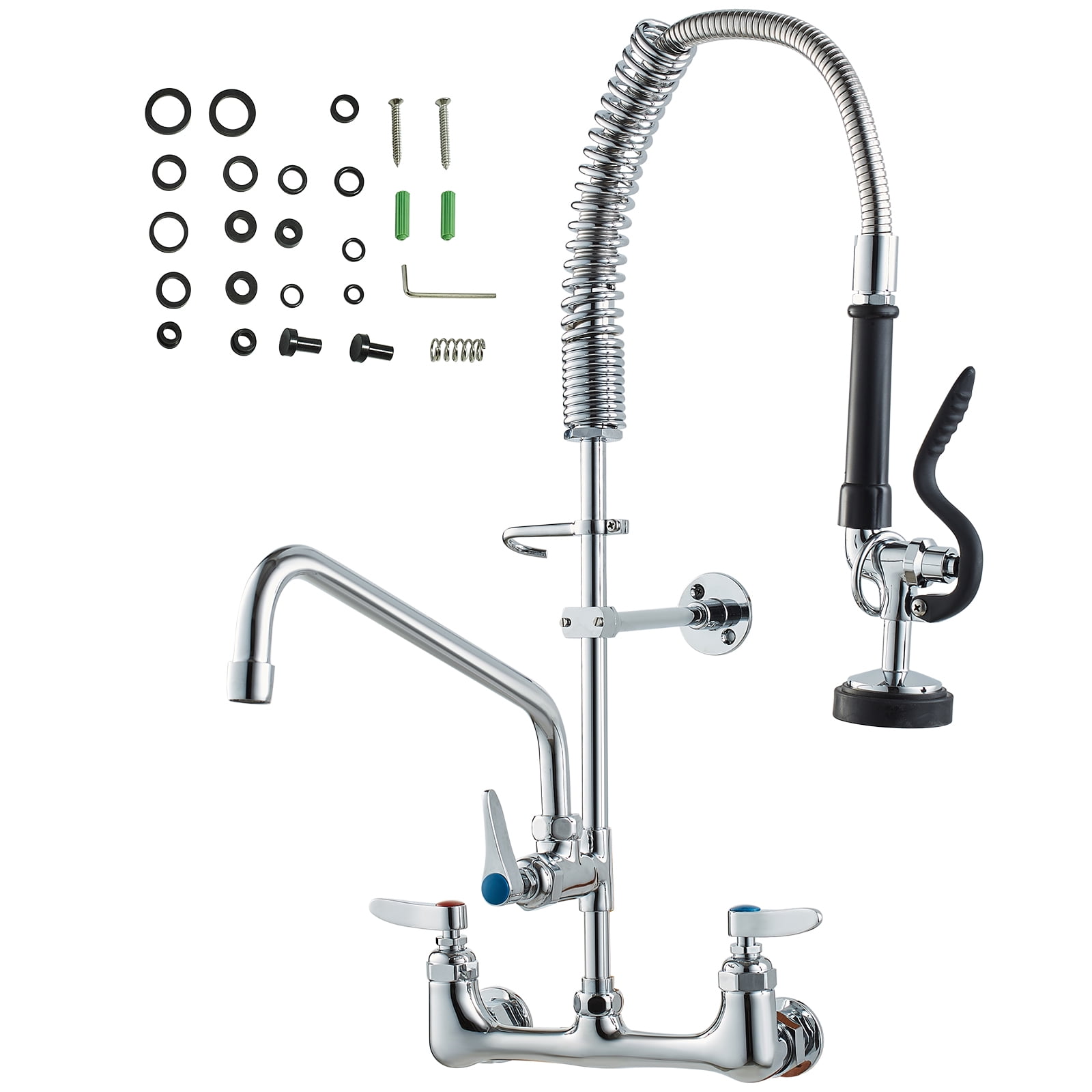 KFFKFF 25" High Commercial Kitchen Wall Mount Sink Faucet Pre-Rinse Sprayer