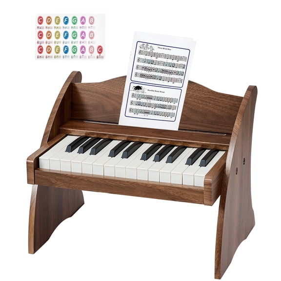 KFFKFF 25-Key Wooden Digital Piano for Kids, Mini Educational Music Instrument with Realistic Sound, Dual Power Options, Adjustable Volume, Ideal for Toddlers and Children, Walnut Finish