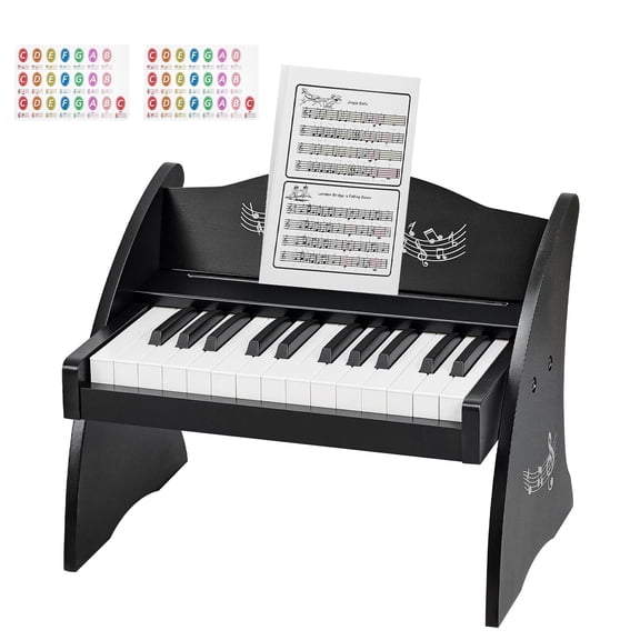 KFFKFF 25-Key Wooden Digital Piano for Kids, Mini Educational Music Instrument with Realistic Sound, Dual Power Options, Adjustable Volume, Ideal for Toddlers and Children, Black