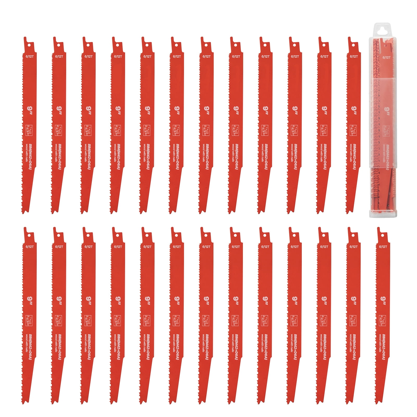 KFFKFF 25-Piece Bi-Metal Reciprocating Saw Blade Set, 6/12 TPI, Universal Shank, Designed for Quick and Precise Cuts in Wood and Nail-Embedded Wood, Ideal for Demolition Tasks, Orange