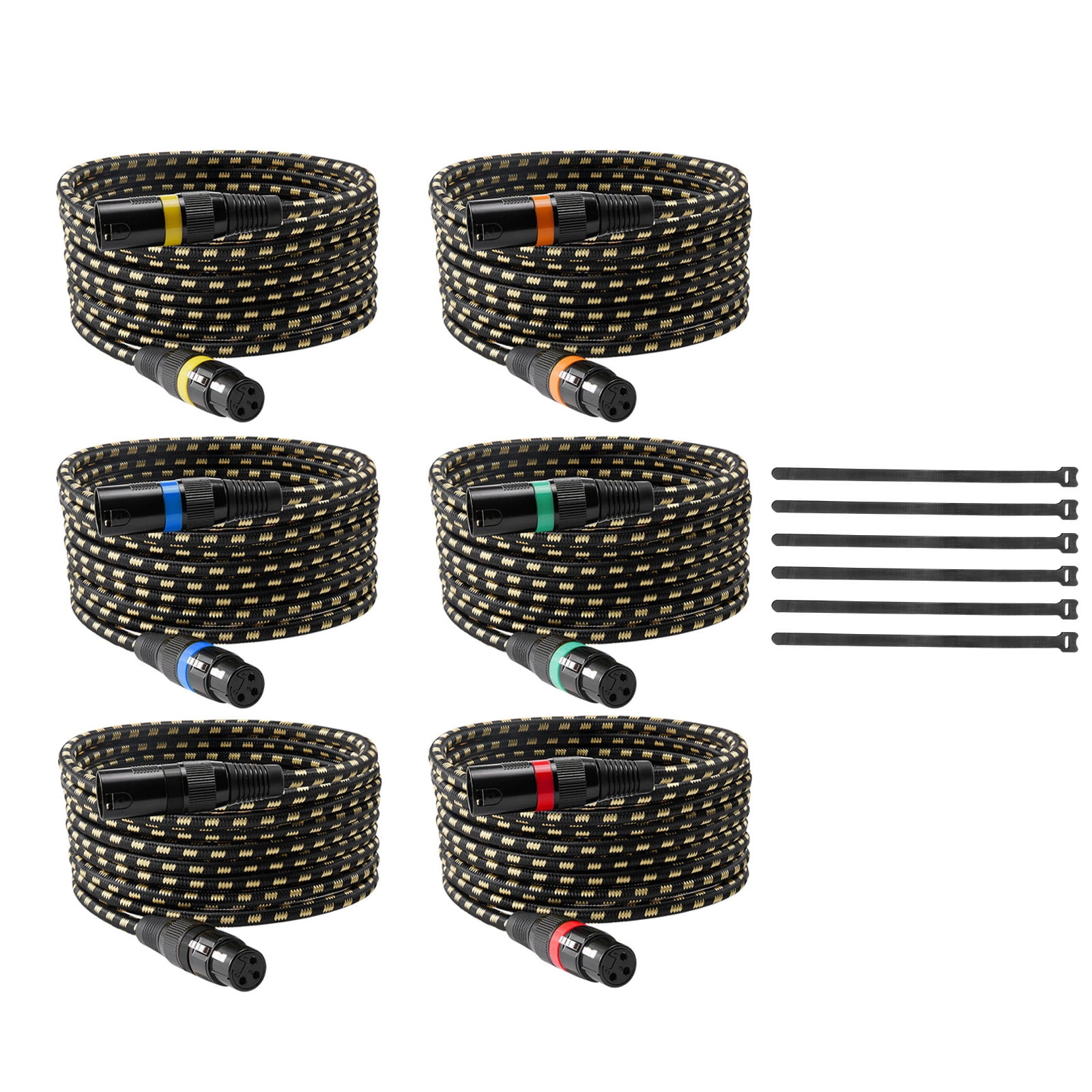 KFFKFF 25 ft XLR Cable, 6-Pack, Shielded Balanced 3-Pin Male to Female Microphone Cords with Gold-Plated Connectors, Ideal for Stage Lighting, Microphones, Amplifiers, Mixers, and Speaker Systems