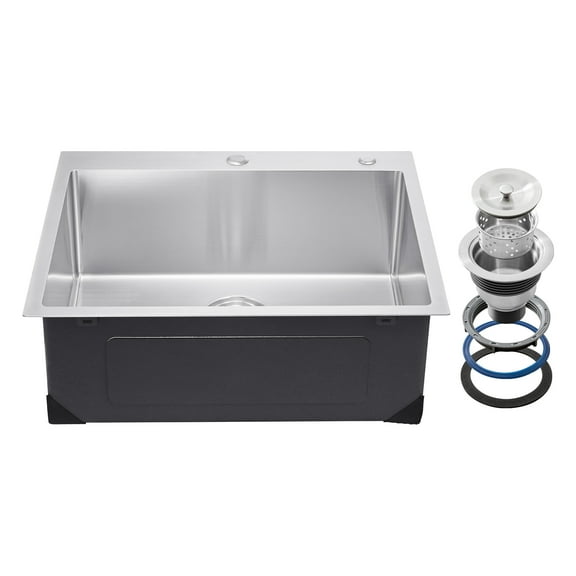 KFFKFF 25-inch Drop-In Kitchen Sink, Top-Mounted Single Bowl Stainless Steel Kitchen Sink Workstation, Suitable for Kitchen and Bar