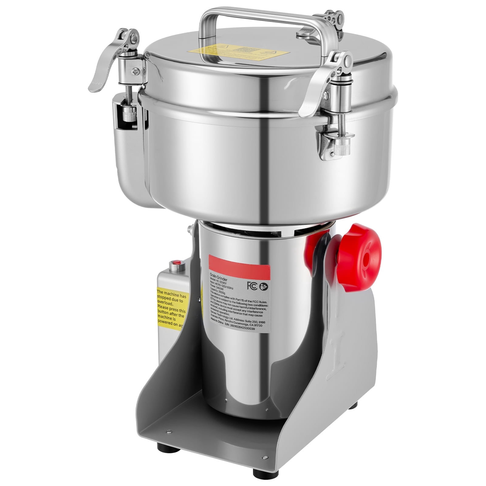 KFFKFF 2500g Electric Grain Mill Grinder, 3400W 32000RPM High-Speed Machine for Grinding Dried Grains, Coffee Beans, Spices, and Nuts, Stainless Steel Pulverizer with 270° Swing Design