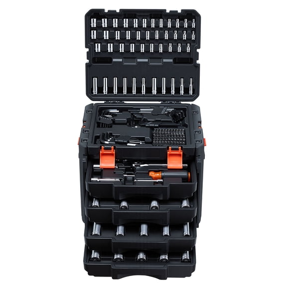 KFFKFF 256-Piece Mechanics Tool Kit, Includes 1/4 in, 3/8 in, and 1/2 in Drive, SAE and Metric Sockets, Wrenches, Screwdriver Bits, Accessories, and Storage Case for Automotive Maintenance