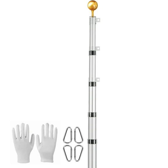 KFFKFF 25FT Extendable Flagpole Set, Robust Aluminum Alloy Outdoor Flag Stands, 3 Configuration Options with 3x5 American Flag, Expert Gear, Silver