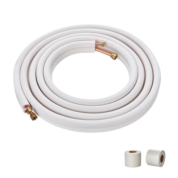 KFFKFF 25FT Mini Split Line Set, 1/4" & 1/2" O.D Copper Tubing with Triple-Layer Insulation, Compatible with Mini Split AC Systems, Heat Pumps, and HVAC, Includes Wrapping Strips.