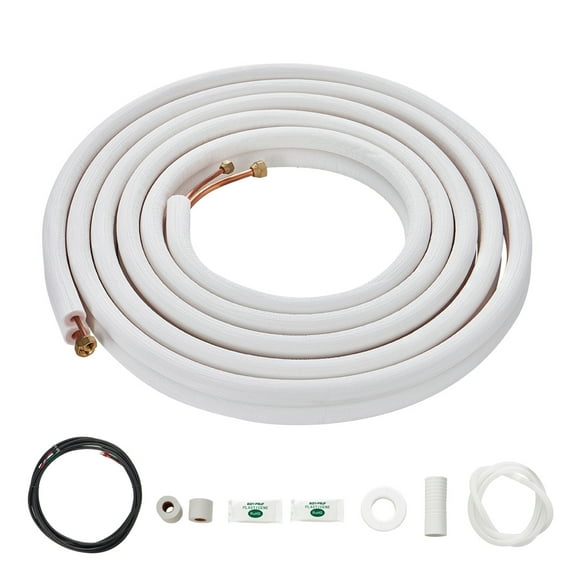 KFFKFF 25FT Mini Split Line Set, Copper Pipes 1/4" & 3/8" O.D with Triple-Layer Insulation, Suitable for Air Conditioning or Heating Pump Systems & HVAC, Includes Accessories & 27ft Connection Cable
