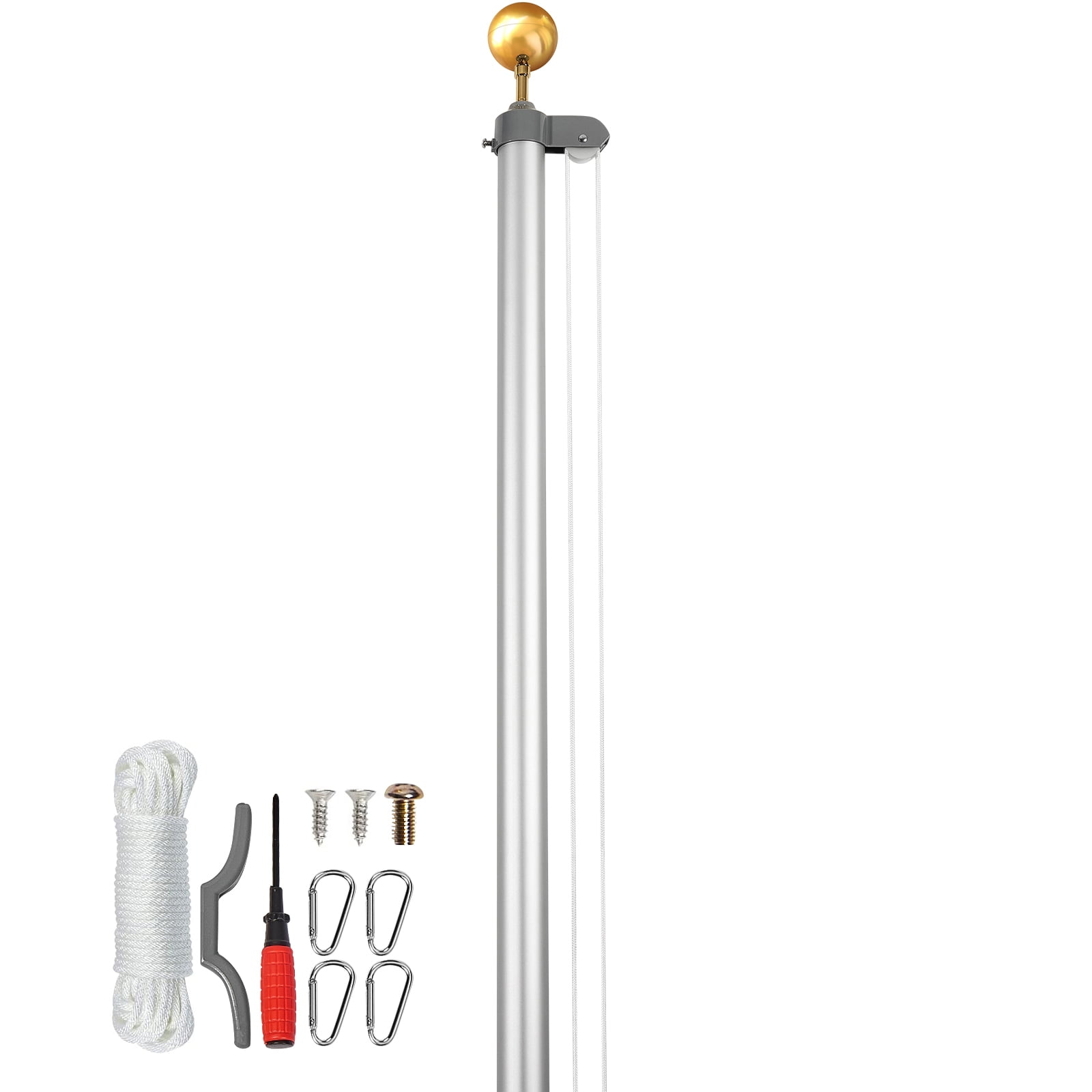KFFKFF 25FT Modular Flagpole Kit, Durable Aluminum Outdoor Flagpoles, 3 Configuration Options with 3x5 US Flag, Quality Accessories, Silver