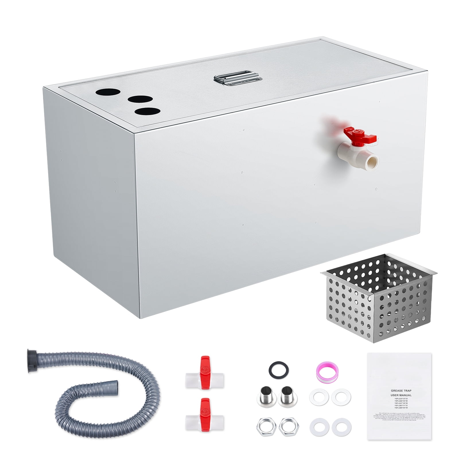 KFFKFF 25LB Commercial Grease Interceptor Trap Stainless Steel Waste ...