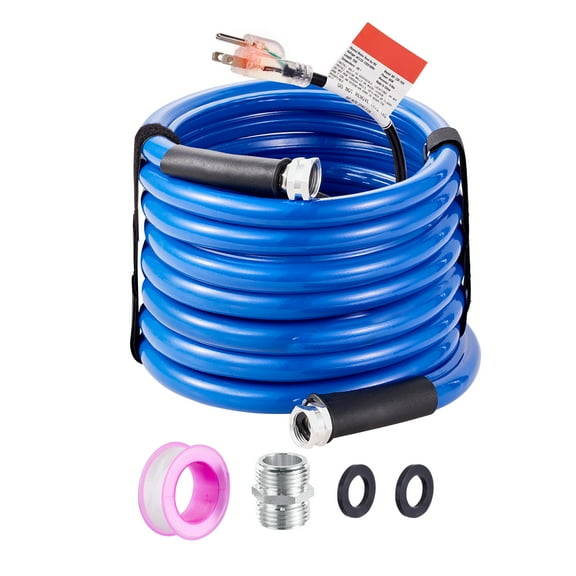 KFFKFF 25ft Heated RV Water Hose, Safe for Drinking, Freeze Protection to -45F, Self-Regulating with 5/8" Inner Diameter and 3/4" Adapter, Lead and BPA-Free