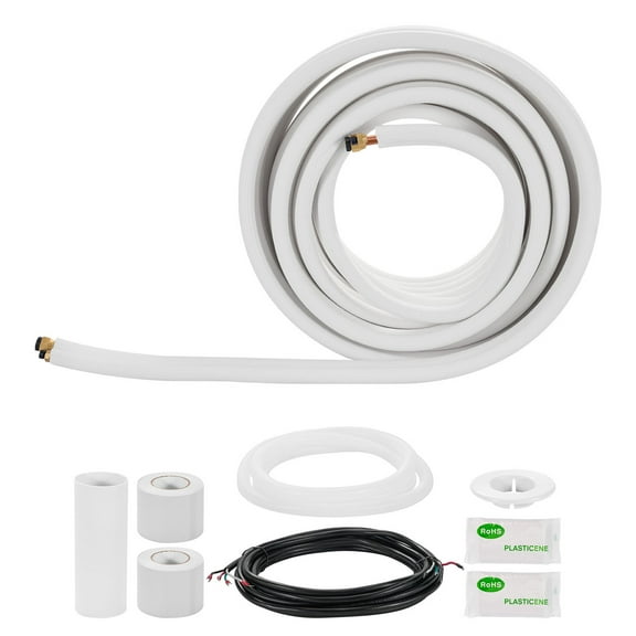 KFFKFF 25ft Mini Split Line Set, 3/8 & 5/8 OD Copper Tubing with Thick White PE Insulation, Flared Nuts, and Comprehensive Fittings for Mini Split AC or Heat Pump Systems
