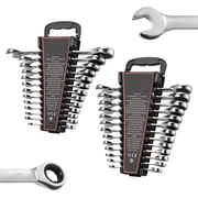 KFFKFF 26-Piece SAE and Metric Ratcheting Wrench Set, 72-Tooth Cr-V Steel Tools with Organizer Rack, Open-End Design, Clear Size Markings, Ideal for Household and Automotive Repairs, Silver