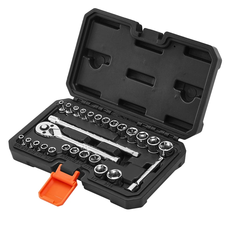KFFKFF 27-Piece Socket Set, 1/4 Inch Drive with SAE and Metric