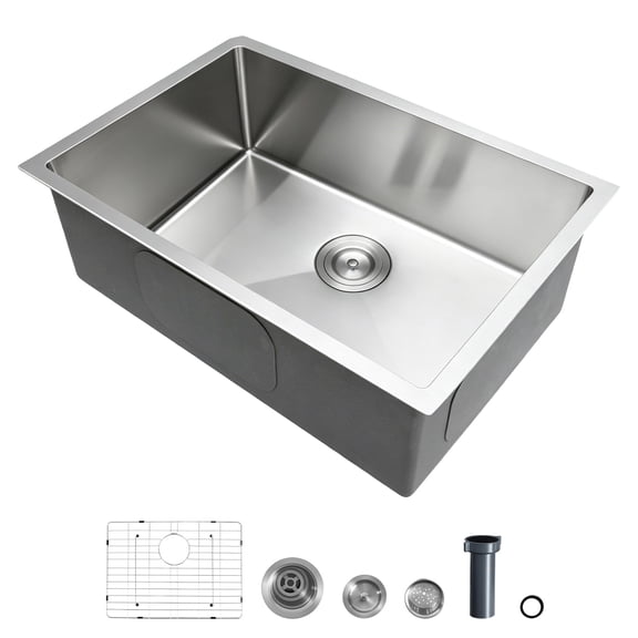 KFFKFF 27-inch Undermount Kitchen Sink, Stainless Steel Drop-In Basin with Accessories, Ideal for RVs, Prep Kitchens, Laundry Rooms, and Bars