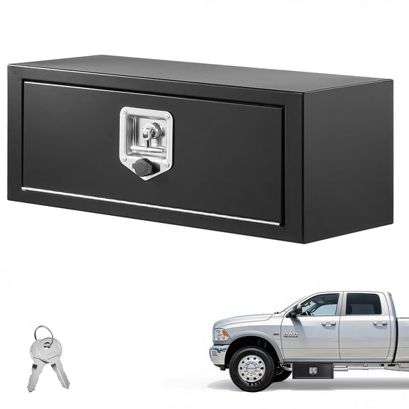 KFFKFF 27 x 10 x 10 Inch Steel Underbody Truck Tool Box, Durable Trailer Storage Chest with Lock & Keys, Weather-Resistant Organizer with T-Handle for Trucks, Vans, SUVs, Black
