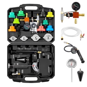 KFFKFF 28-Piece Coolant Pressure Tester and Radiator Vacuum Refill Kit, Includes 4 Adapters, Universal Compatibility,Automotive Cooling System Testing Kit with Pressure Pump and Aluminum Purge Filler