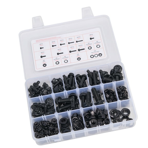 KFFKFF 280-Piece Bolts and Nuts Set, Metric Machine Screws with Flat Washers, Alloy Steel M6/M8/M10 Sizes, Ideal for Furniture, Equipment Assembly, and Vehicles, Grade 10.9 Black